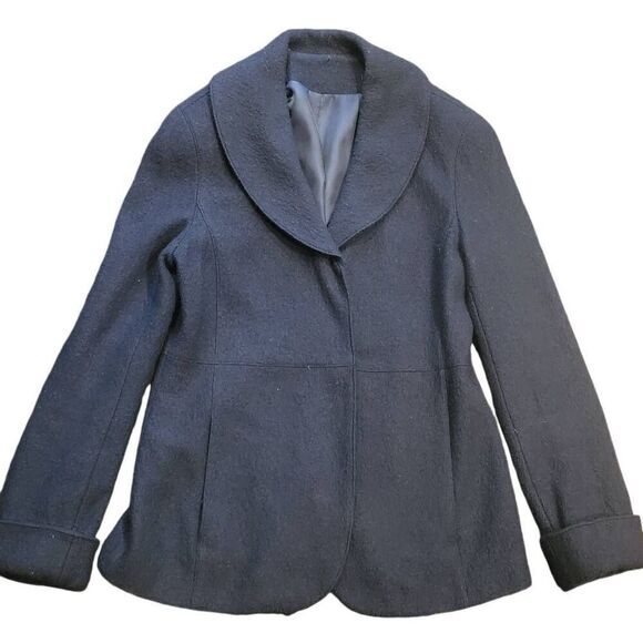Vintage Coat Women's Medium Black Boiled Wool Cashmere Shawl Collar Tailored - Picture 1 of 6